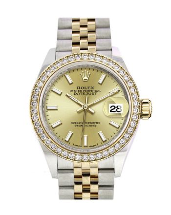 Rolex Datejust 28 Champagne Dial Diamond Bezel Yellow Gold Jubilee Ladies Watch 279383RBR 279383