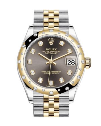 Rolex Datejust 31 Dark Grey Diamonds Dial Diamond Bezel Jubilee Yellow Gold Two Tone Watch 278341RBR 278343 NP