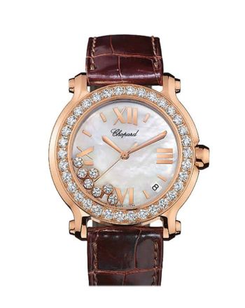 Chopard Happy Sport Quartz Rose Gold Diamond Bezel Mother of Pearl Dial 277473/5002