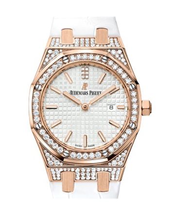 Audemars Piguet Royal Oak 33 Silver-toned Dial Diamond 18K Pink Gold Ladies 67652OR.ZZ.D011CR.01