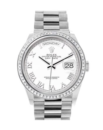 Rolex Day-Date 36 White Dial Diamond Bezel Platinum President Watch 128396TBR