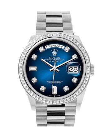 Rolex Day-Date 36 Blue ombré Dial Diamond Bezel Platinum President Watch 128396TBR