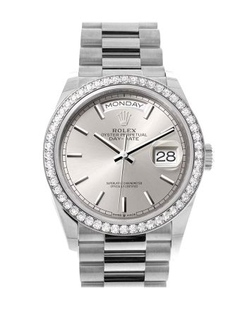 Rolex Day-Date 36 Silver Dial Diamond Bezel White gold President Watch 128349RBR