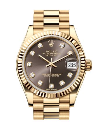 Rolex Datejust 31 Dark Grey Diamond Dial Fluted Bezel Yellow Gold Ladies Watch 278278 278278-0036