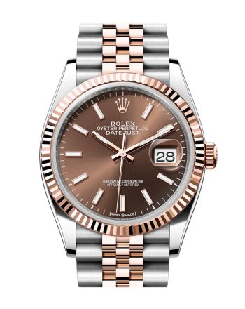 Rolex Datejust 36 Chocolate Dial Fluted Rose Gold Two Tone Jubilee Watch 126231