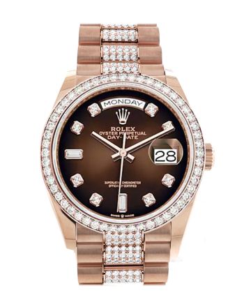 Rolex Day-Date 36 Brown ombré Diamond Dial Diamond Bezel 18K Everose Gold Diamond President Watch 128345RBR