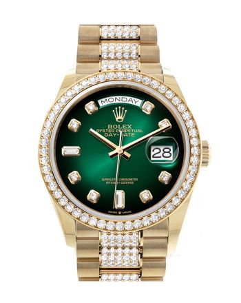 Rolex Day-Date 36 Green ombré Diamond Dial Gold Diamond Bezel Watch 128348RBR-0036 128348RBR