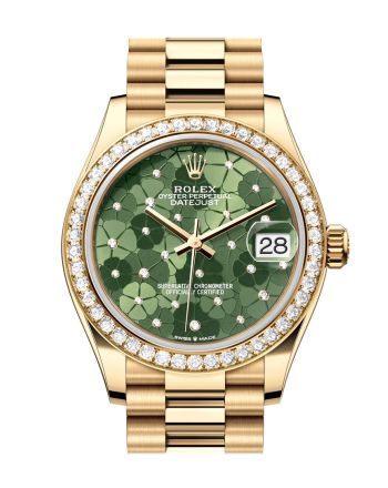 Rolex Datejust 31 Olive Green Floral Motif Diamond Dial Diamond Bezel Yellow Gold Ladies Watch 278288RBR 278288RBR-0038