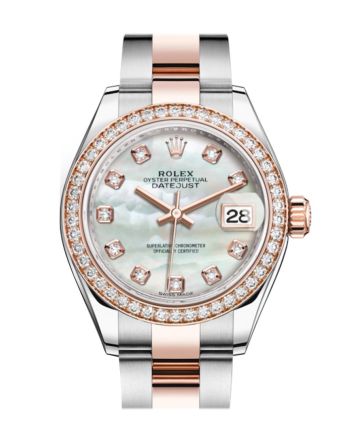 Rolex Datejust 28 White mother-of-pearl Diamonds Dial Diamond Bezel Rose Gold Two Tone Watch 279381RBR 279381