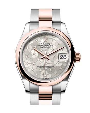 Rolex Datejust 31 Silver Floral Motif Diamond Dial Rose Gold Steel Ladies Watch 278241 278241-0031