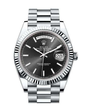 Rolex Day-Date 40 Black Dial Fluted Bezel Platinum President Men's Watch 228236