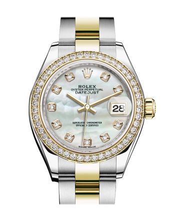 Rolex Datejust 28 White mother-of-pearl set with diamonds Dial Diamond Bezel Yellow Gold Ladies Watch 279383RBR 279383