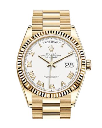 ROLEX Day-Date 36 White Roman Dial 18K Yellow Gold Watch 128238