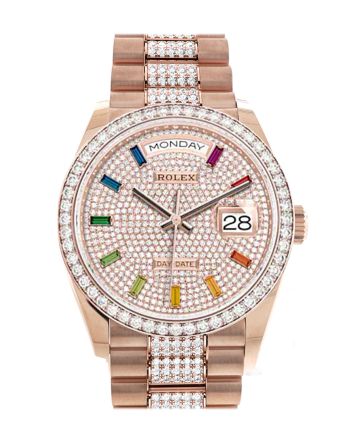 Rolex Day-Date 36 Diamond-Paved Dial Diamond Bezel 18K Everose Gold Diamond President Watch 128345RBR