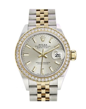 Rolex Datejust 28 Silver Dial Diamond Bezel Yellow Gold Jubilee Ladies Watch 279383RBR 279383