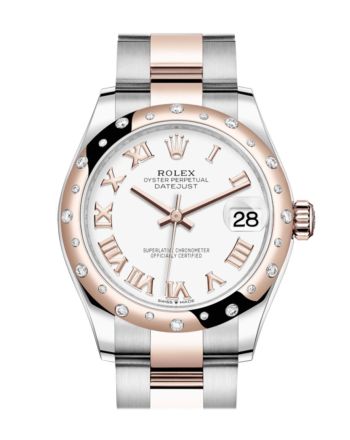 Rolex Datejust 31 White Roman Dial Diamond Bezel Rose Gold Two Tone Watch 278341RBR 278341