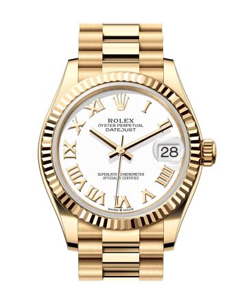 Rolex Datejust 31 White Roman Dial Fluted Bezel Yellow Gold Ladies Watch 278278 278278-0020