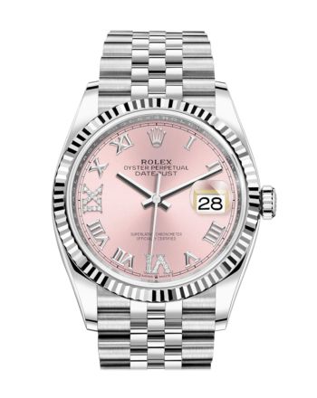 Rolex Datejust 36 Pink Roman VI and IX 24 Diamonds Dial Automatic Jubilee Watch 126234