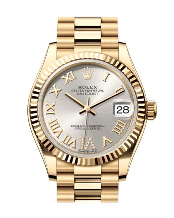 Rolex Datejust 31 SIlver Roman Dial Fluted Bezel Yellow Gold Ladies Watch 278278 278278-0028