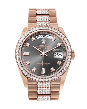 Rolex Day-Date 36 Slate Dial Diamond Bezel 18K Everose Gold Diamond President Watch 128345RBR