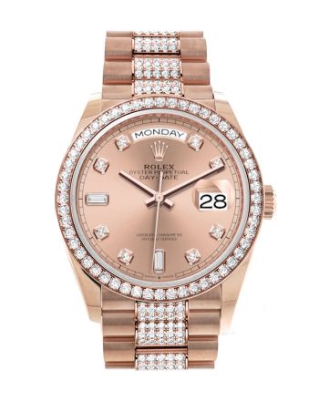 Rolex Day-Date 36 Rosé Colour Dial Diamond Bezel 18K Everose Gold Diamond President Watch 128345RBR